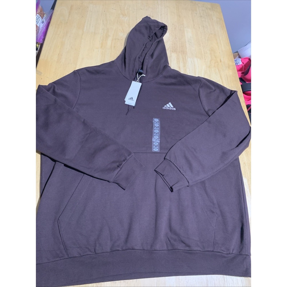 Adidas Hoodie Mens 3XL Brown Feelcozy Fleece Pullover Sweatshirt Logo IZ4758